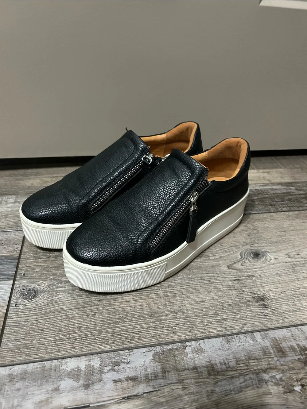 Woolworths Black Leather double Zip-Top Platform Sneakers